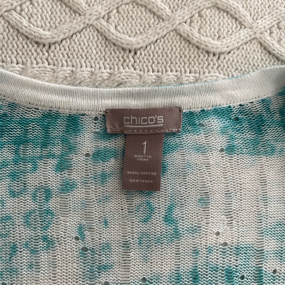 Chico’s Turquoise Tie-Dye Spring Cardigan Button Down Women’s Size Medium - Picture 12 of 14